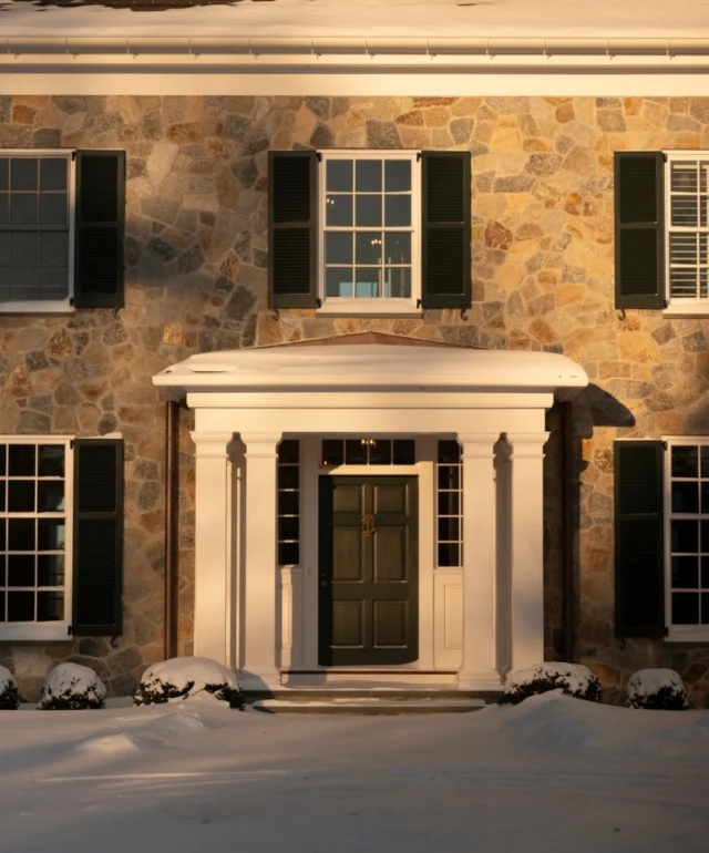 Vernacular materials including New England fieldstone which adorns the front facade of this newly built home in Darien, Connecticut give the residence a sense of implied history.

Architecture: @patrickahearnarchitect 
Builder: @fox.hill.construction 
Photo Credit: @landinophoto