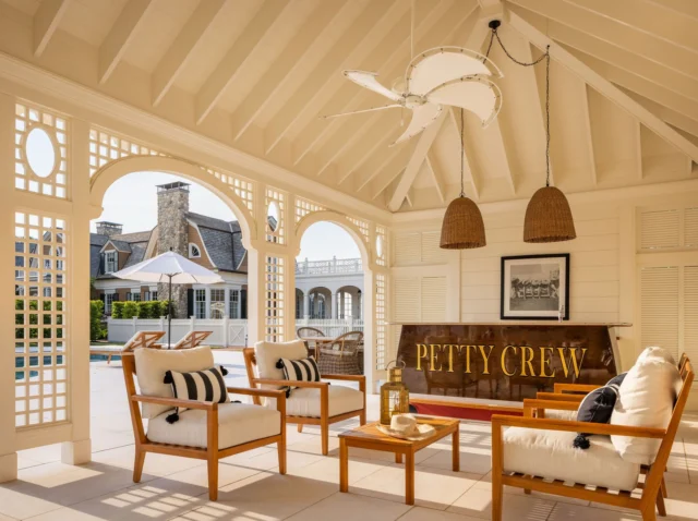 A fitting place to spend the final long weekend of summer. On Lake Erie, this covered pool pavilion features artful trellis work and timeless architectural detailing. Inside, a bar designed to resemble the stern of a boat pays homage to the family’s love for days spent on the lake.

See more of the house in Patrick's new book Driven: The Road to Iconic Design available for preorder at the link in our bio.

Architecture: @patrickahearnarchitect
Builder: @brookeshenderson
Landscape: Chris Cummings Landscape Architecture
Photo Credit: @crucinski_