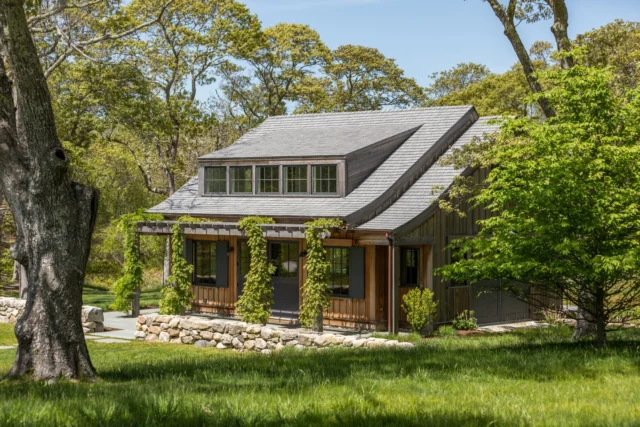 On Martha's Vineyard this romantic party barn is built into the grade, allowing for three automotive bays below the inviting first floor program.

Architecture: @patrickahearnarchitect 
Builder: @rosbeckbuilders 
Landscape: @dangordonla 
Photo Credit: @crucinski_